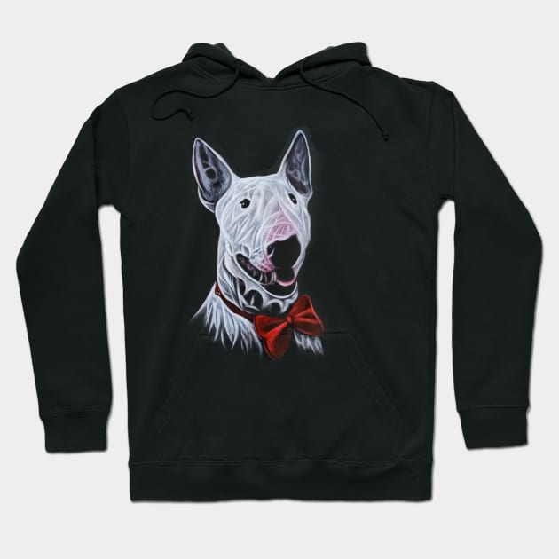 Bull Terrier With Red Bow Tie Acrylic Painting Portrait Hoodie by SKornackiArt